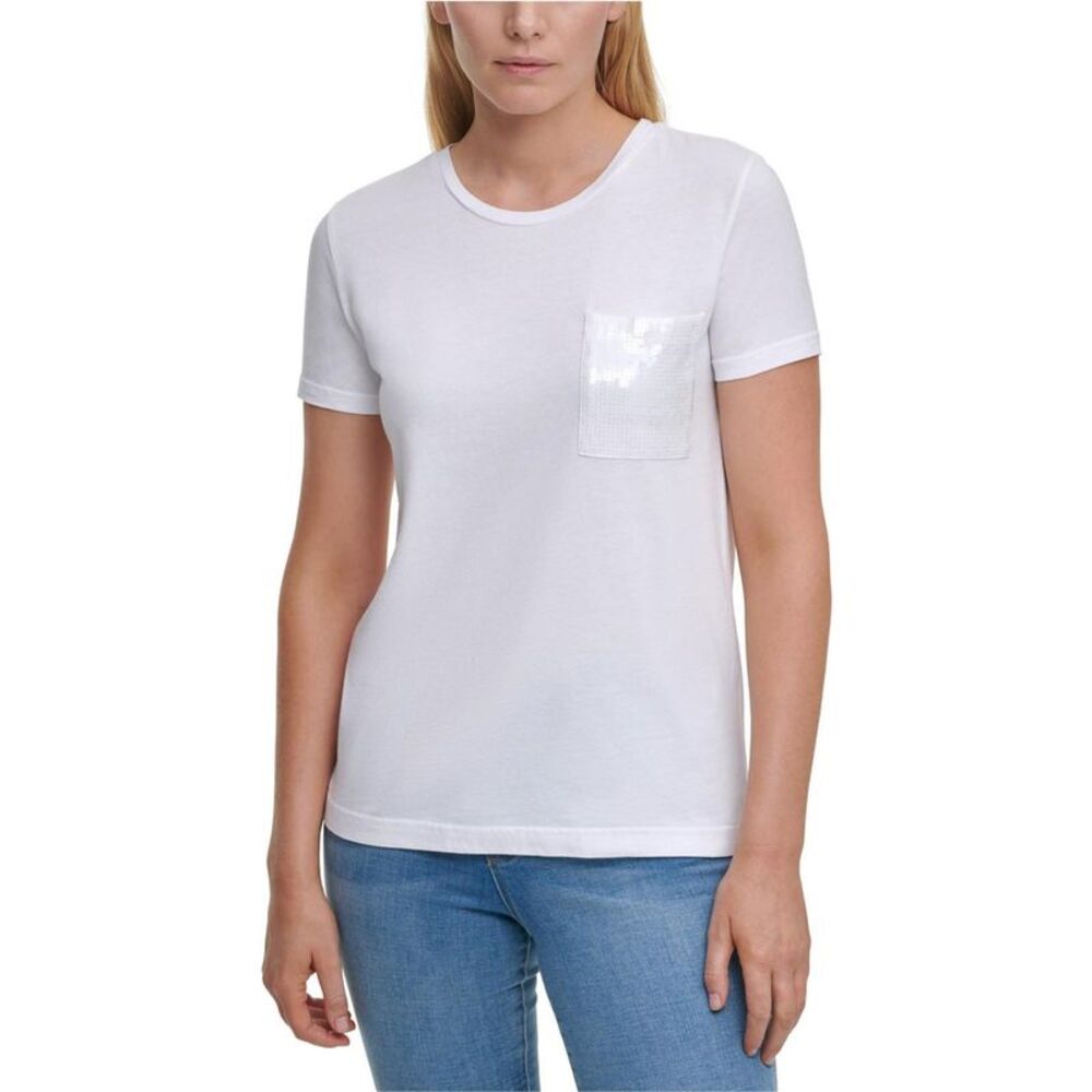 DKNY Womens Sequin Pocket Embellished T-Shirt, NWT